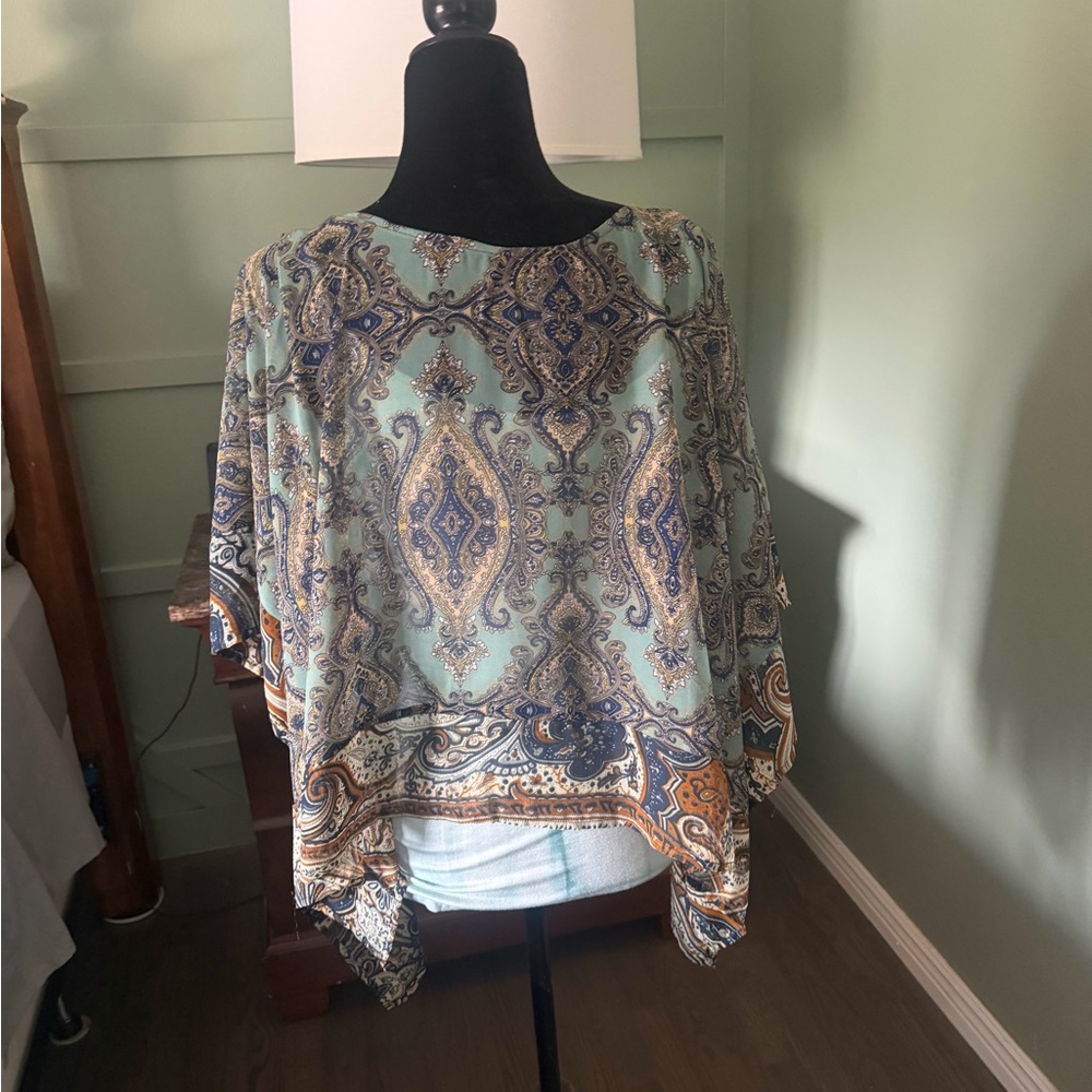 Paisley Print Women's Scarf Blouse with tie-dye tunic underneath - Picture 2 of 3